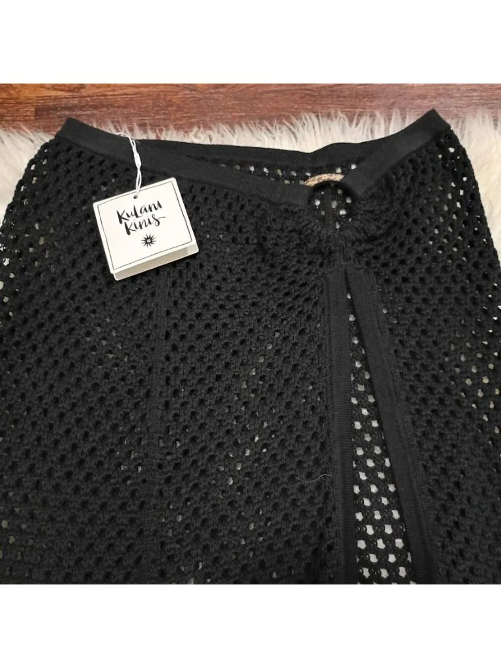 Kulani Kinis Crochet Ring Maxi Skirt Black Small Cover-Up